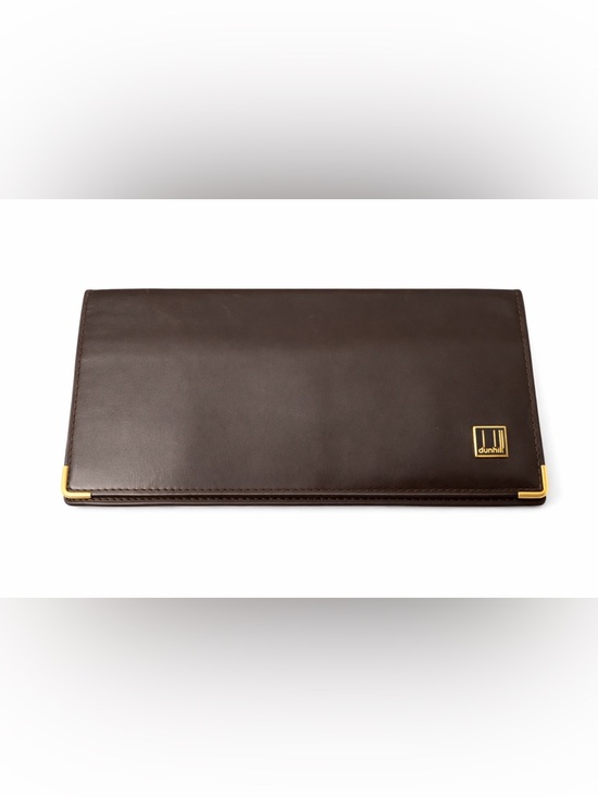 Dunhill Other - Dunhill Brown Leather Vertical Bifold Wallet Gold Corner Accents
